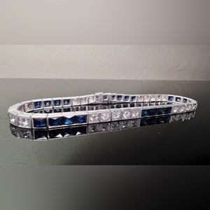 11.64 ctw Platinum Old European Diamond Natural French Cut Sapphires Bracelet